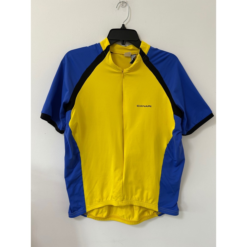 Canari Cycling Jersey Mens XL Yellow Blue Short Sleeve Sporty Bike Top